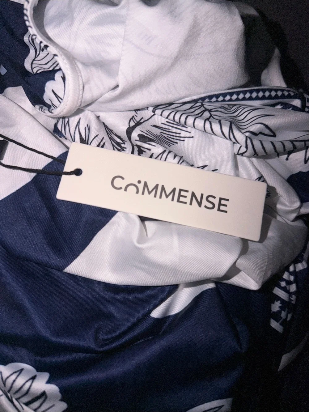 COMMENSE Printed Deep V-Neck Navy & White Midi Dress - Picture 7 of 7